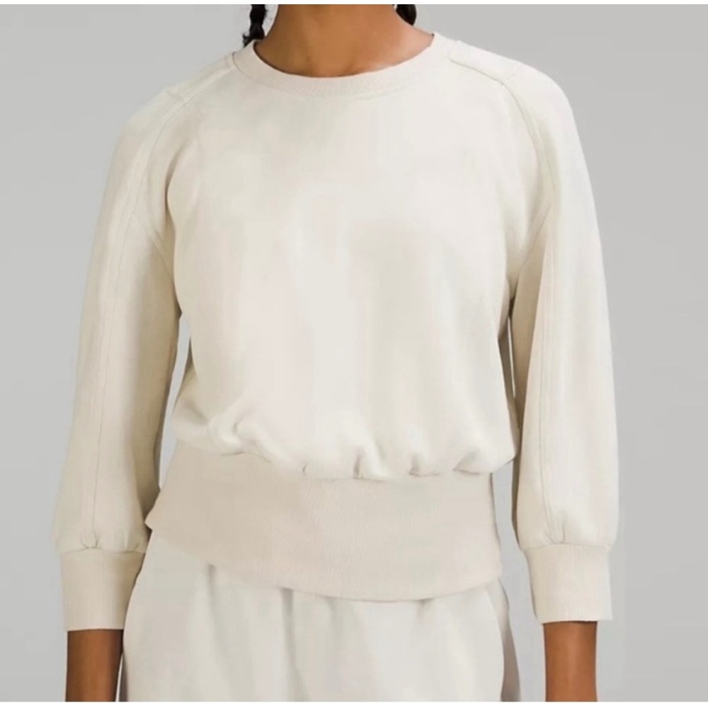 Lululemon Softstreme Ribbed Hem‎ Pullover Sweatshirt Size 6 Ivory Athleisure